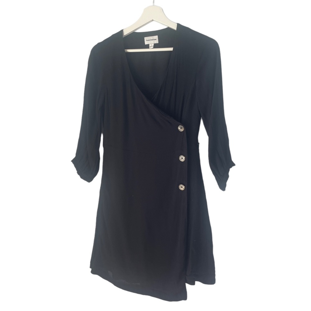 Frank & Oak Black Wrap Mini Dress Size Small Classic Cute LBD Classic